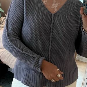 Lucky Brand Slate Gray V-Neck Chunky Knit Sweater